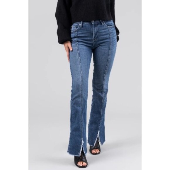 KanCan Women's Mid Wash Split Hem Bootcut Jeans Sz 7/27 High Rise NWT - Picture 3 of 8